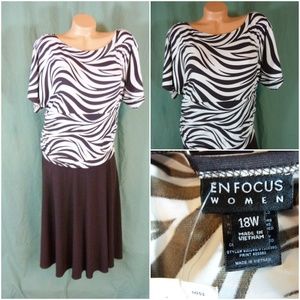 Enfocus Studio Plus Size 18W Dress Brown Zebra